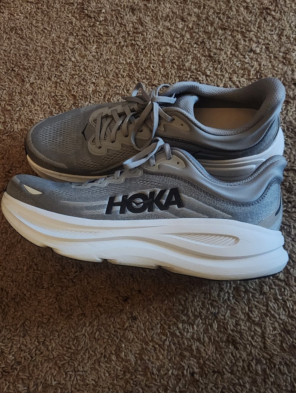 Hoka Men's Gray and White Max-Cushion Running Shoes